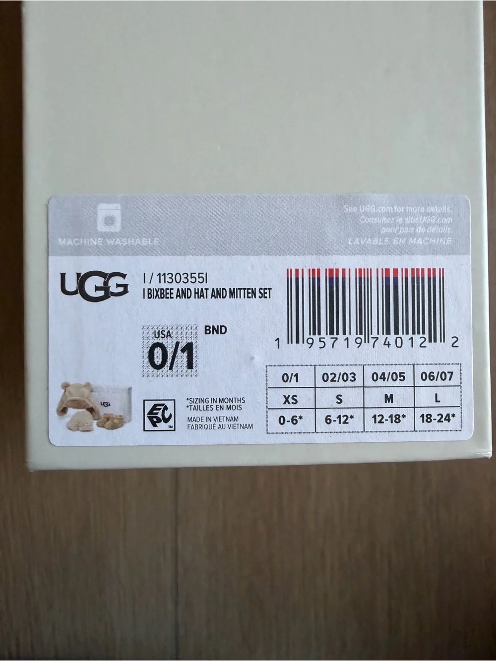 UGG Baby Tan Hat, Mittens and Booties Set